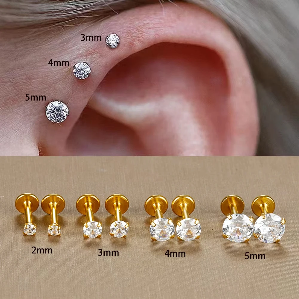 Pendientes Labret Tragus de 2 piezas, 16G, acero inoxidable quirúrgico, cristal CZ, Monroe Helix Cartialge Conch Medusa, labio, Piercing corporal