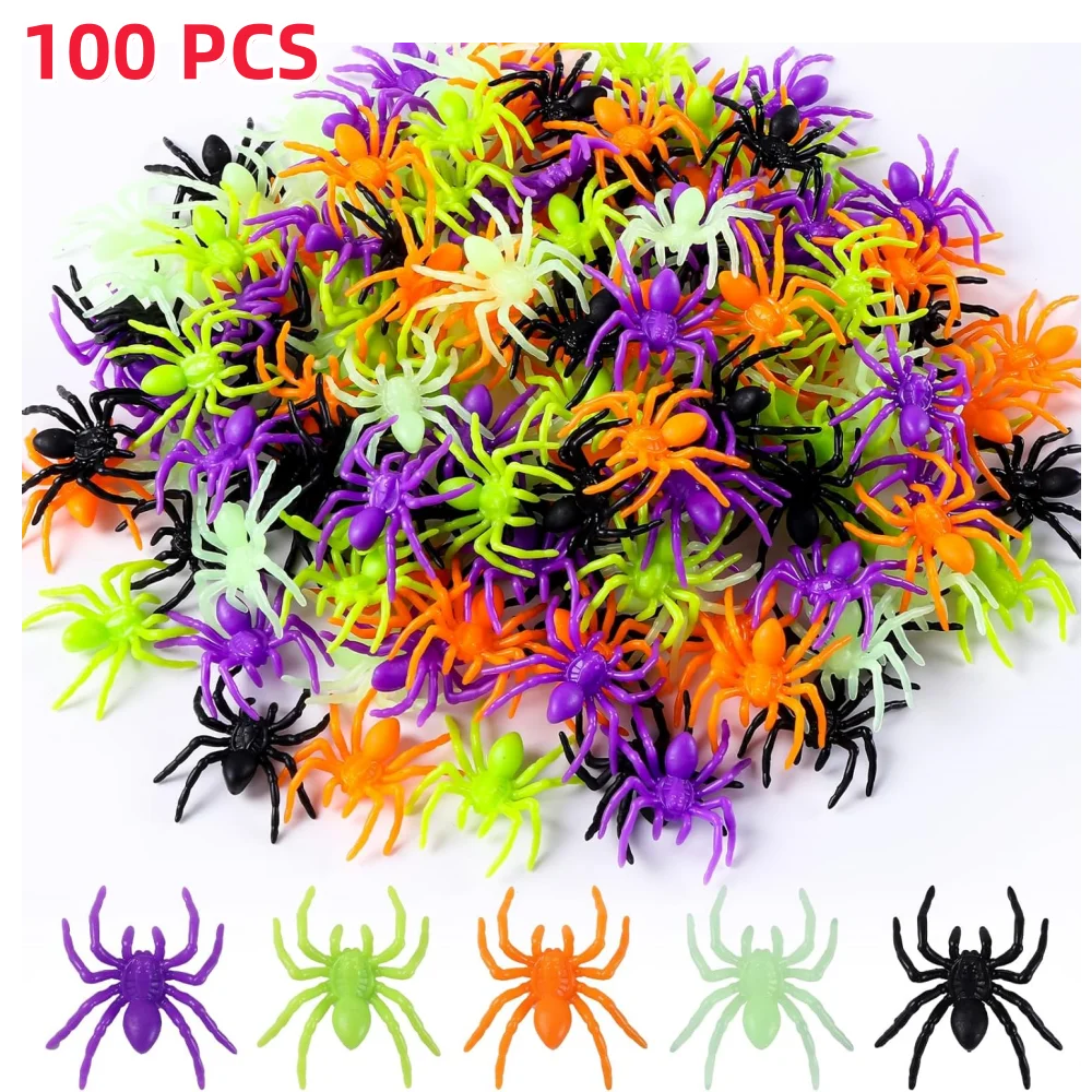 100PCS Plastic Spiders Realistic Halloween Fake Spiders Mini Small Spider Educational Learning Toys Halloween Prank Props