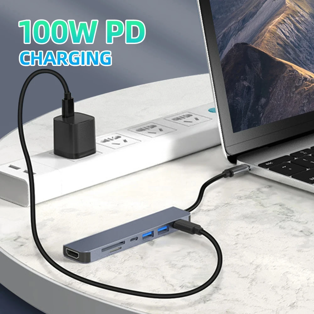 USB C Hub 3.0 4K HDMI-compatibele USB C-adapter met Type C PD SD TF-kaartlezer voor MacBook pro Air M1 iPad Laptop Expander