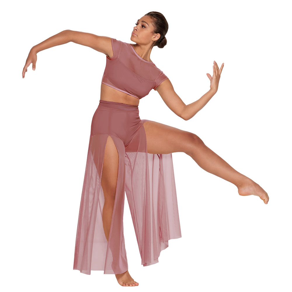 Midee moderno Ballet dance women's mesh top wide leg pants with 2 Lyric tops BALLERINA GIRLS' stage set