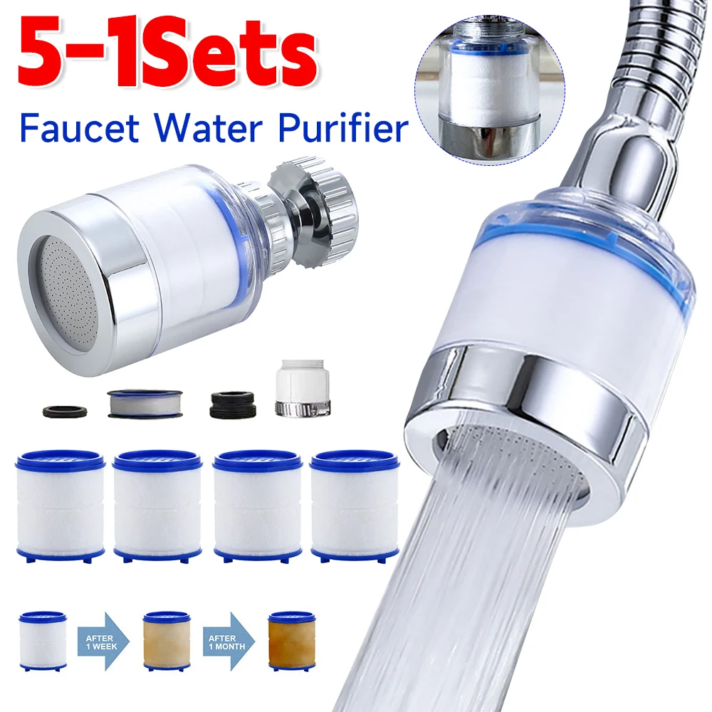 1-5 conjunto de filtro de água para torneira, filtros rotativos de 360 graus para respingos, remoção de cloro, metais pesados, chuveiros filtrados, purificador de banho ﻿
