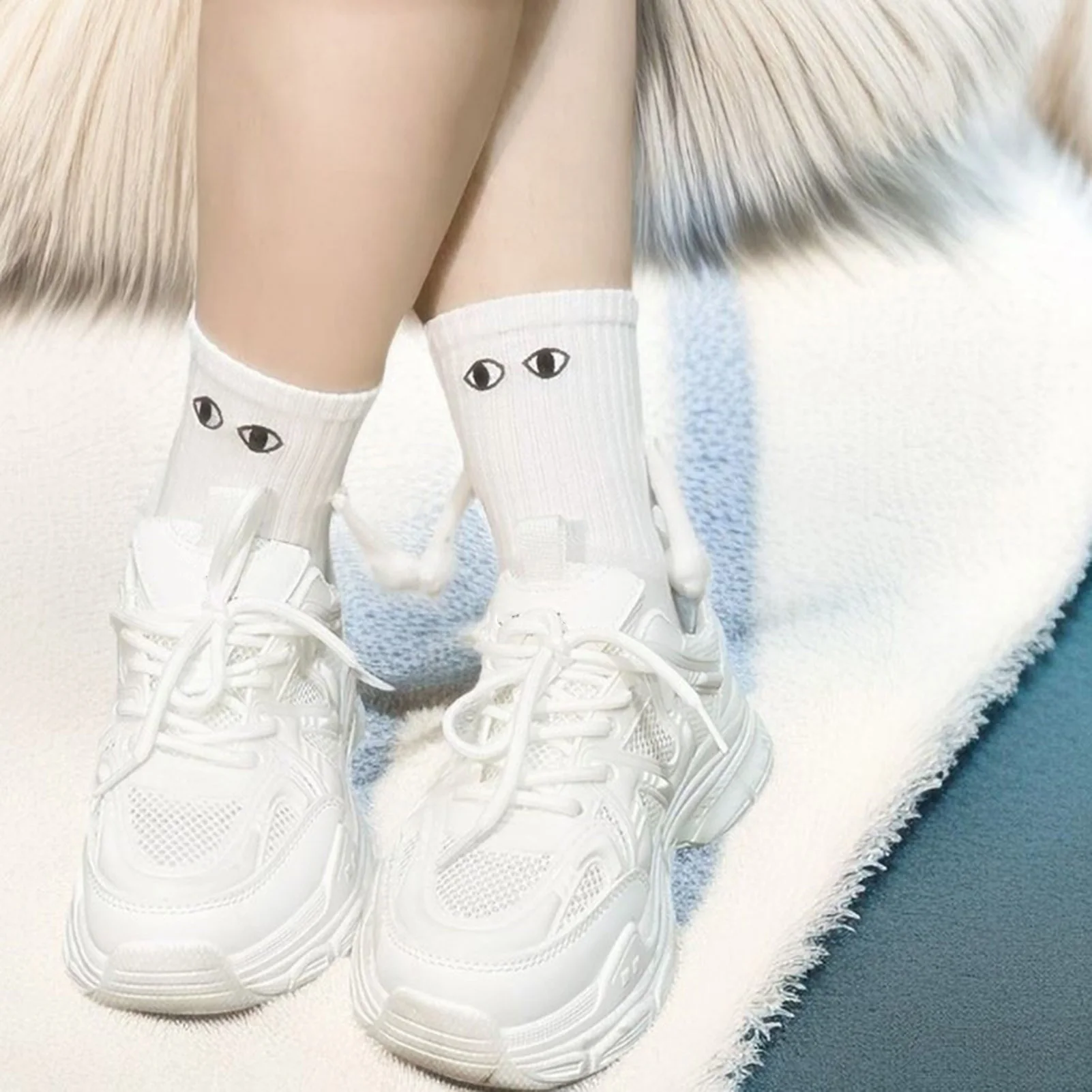 Calcetines magnéticos a la moda para sujetar las manos, calcetines de pareja de alta elasticidad que combinan con todo para primavera, calcetines de tubo medio para el hogar, deportes transpirables