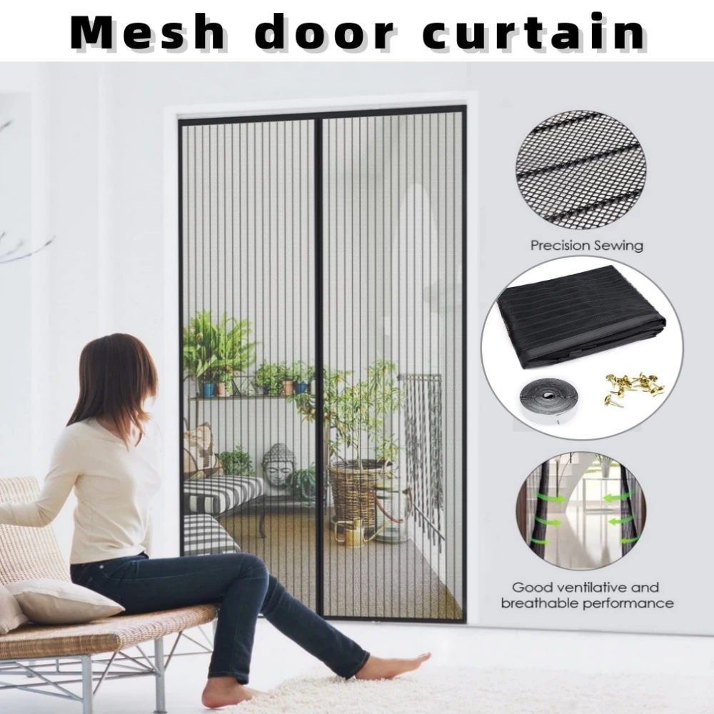Nuevo Cortina de puerta con pantalla magnética sin perforación, antimosquitos, insectos, moscas, cierre automático, cortina de puerta de ventilación para el hogar