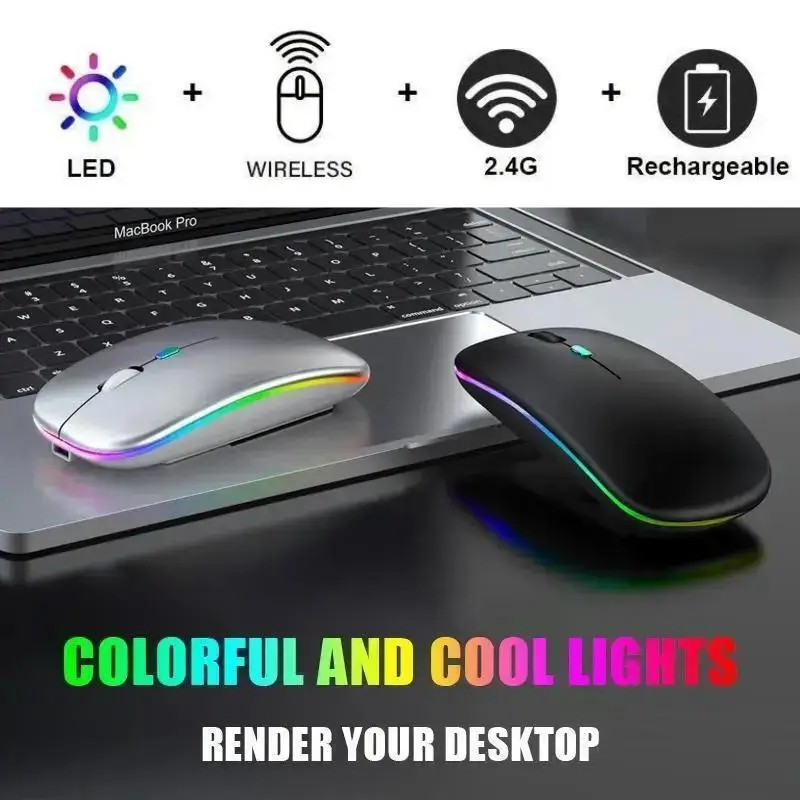 Mouse wireless Mouse da gioco retroilluminato Mouse ricaricabili RGB compatibile USB Mouse da gioco ergonomico retroilluminato silenzioso per PC portatile
