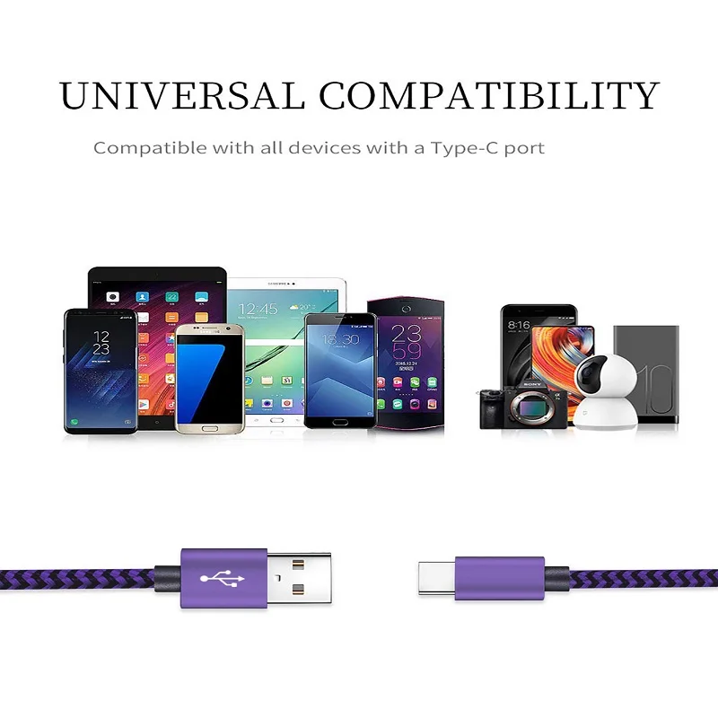 USB A 유형 C 고속 나일론 꼰 케이블 Xiaomi 삼성 화웨이 안드로이드 전화 충전기 케이블 액세서리에 대한 와이어 충전기 케이블
