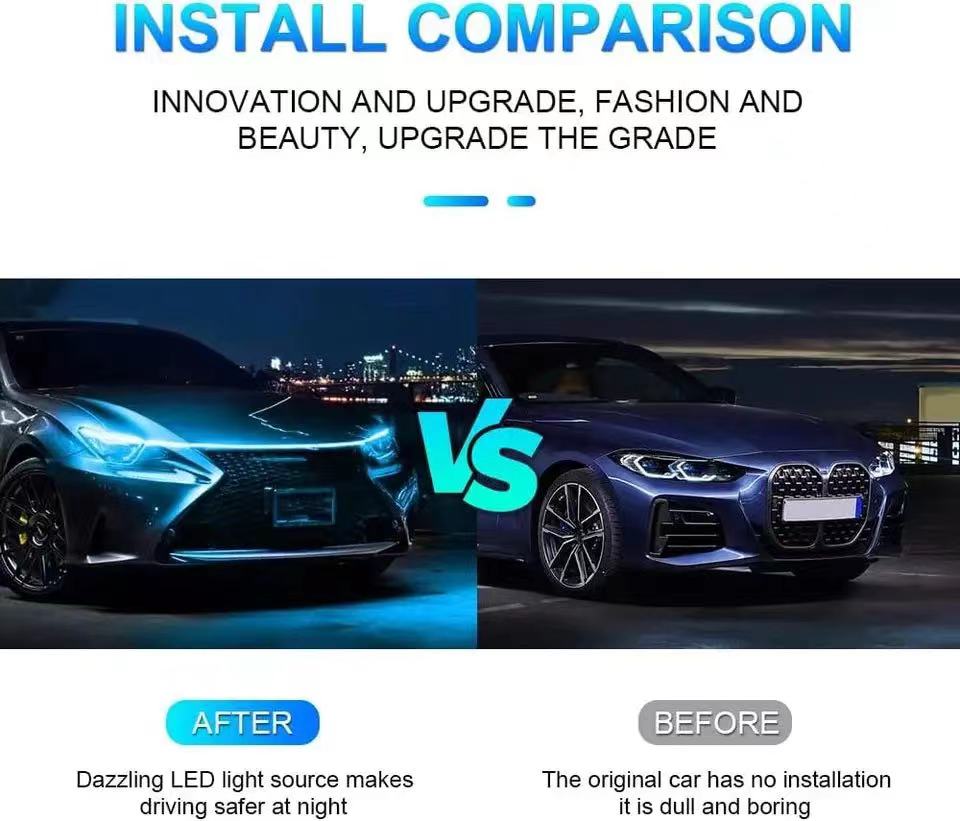 1 st Dynamische meteoor Led Auto Kap Lichten Strip Universele Motorkap Gids Decoratieve Lichtbalk Auto Koplampen Auto Running Light