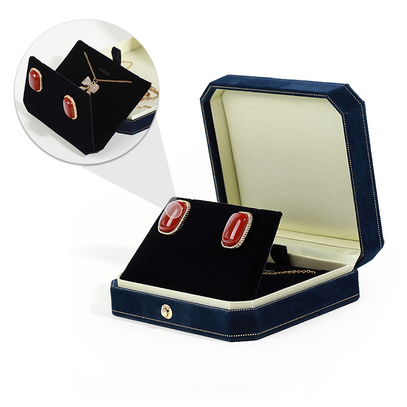 New Octagonal Jewelry Organizer Box for Earrings Ring Pendant Necklace Bracelet Storage Flannelette Vintage Gift Packaging Box