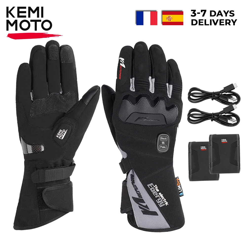 KEMIMOTO Skifahren Beheizte Handschuhe Winter Beheizte Handschuhe Für Schneemobil Warme Wasserdichte Wiederaufladbare Heizung Thermische Moto Handschuhe