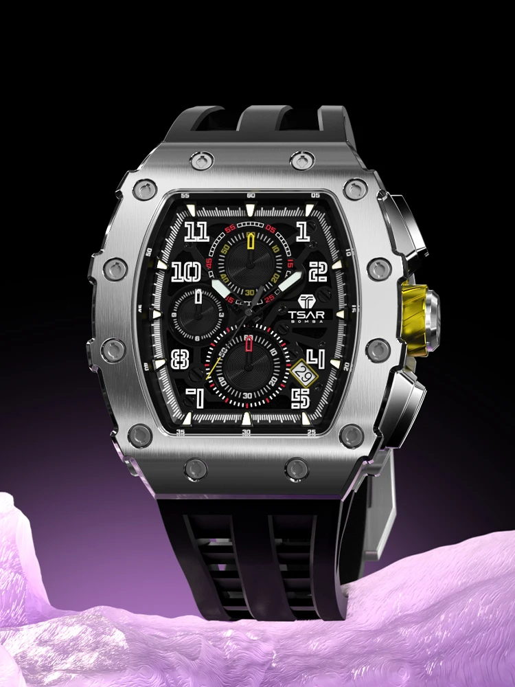 TSAR BOMBA Reloj para hombre marca de lujo diseño Tonneau reloj resistente al agua reloj de pulsera de acero inoxidable reloj rectangular de moda para hombre
