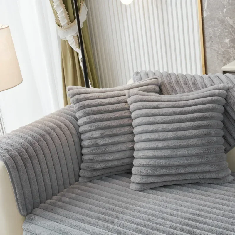 Super Soft Rabbit Plush Quilted Sofa Towel Winter Warm Thick Plush Couch Cover L-shaped Sectional Anti-slip Sofa Cover