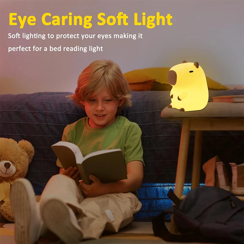 Simpatico capibara luce notturna in silicone per bambini regalo USB ricaricabile animale tocco lampada da comodino decorazione