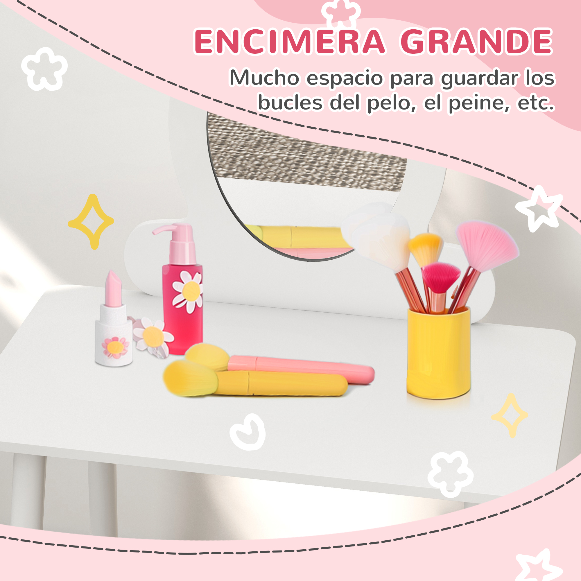 Penteadeira AIYAPLAY para meninas, banqueta com design simples, branco