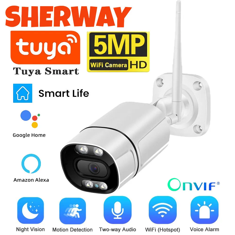 Tuya 5MP Wifi IP Camera Outdoor Wireless CCTV Bullet Security Camera Ai Human Detect HD Color IR Night Vision Audio Surveillance