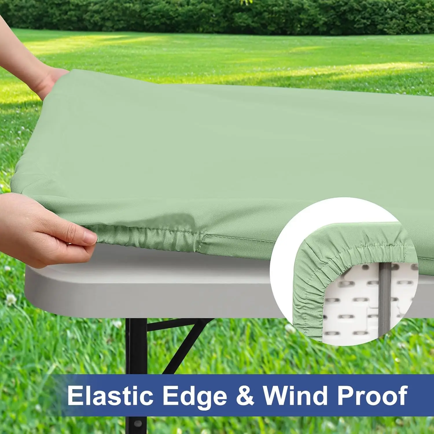 Mantel rectangular, mantel de tela elástico ajustado para mesas plegables de 6 pies, cubierta de mesa lavable para picnic, camping