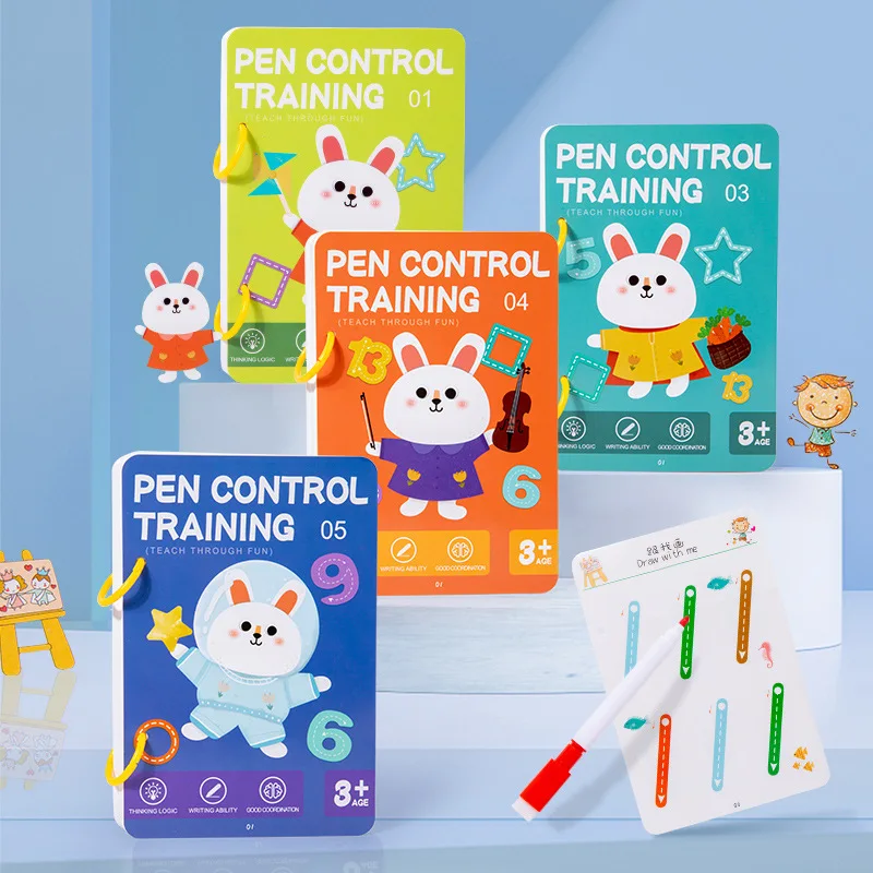 Livro de trabalho de rastreamento mágico controle treinamento caneta livro conjunto reutilizável magia prática copybook crianças desenho educação papelaria