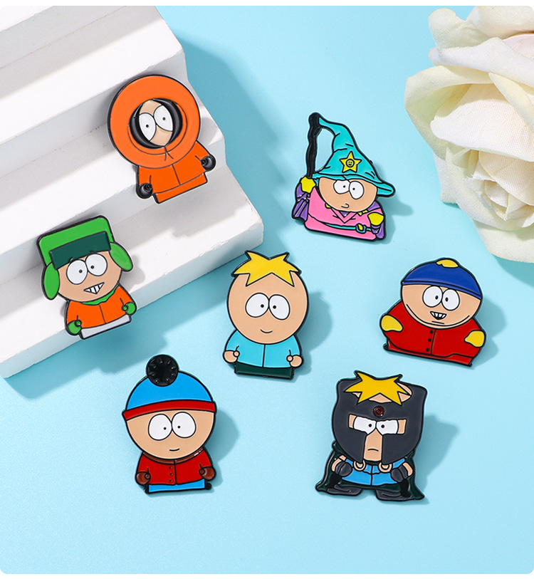 Emblemas de alfinetes com tema do parque sul em quadrinhos com o adorável personagem de desenho animado perfeito para acessórios de bolsa de anime emblemas de roupas