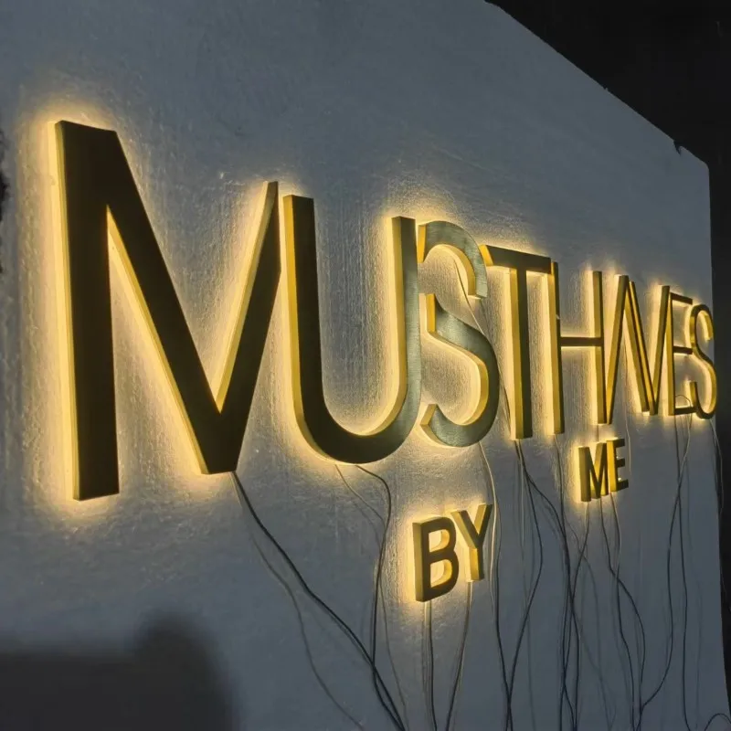 Custom outdoor backlit Black Titanium Stainless steel led letters company logo shop signs external 3D reverse channel letters