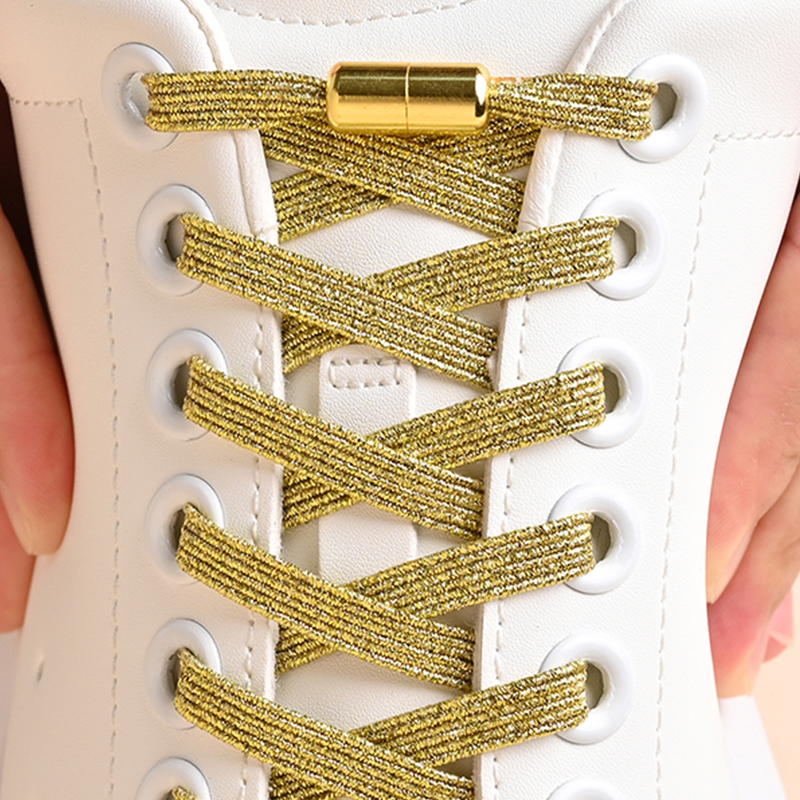 1 пара шнурков без завязок, красочные золотые шнурки с пряжкой, жемчужные светлые красочные модные без завязок, эластичные шнурки ﻿