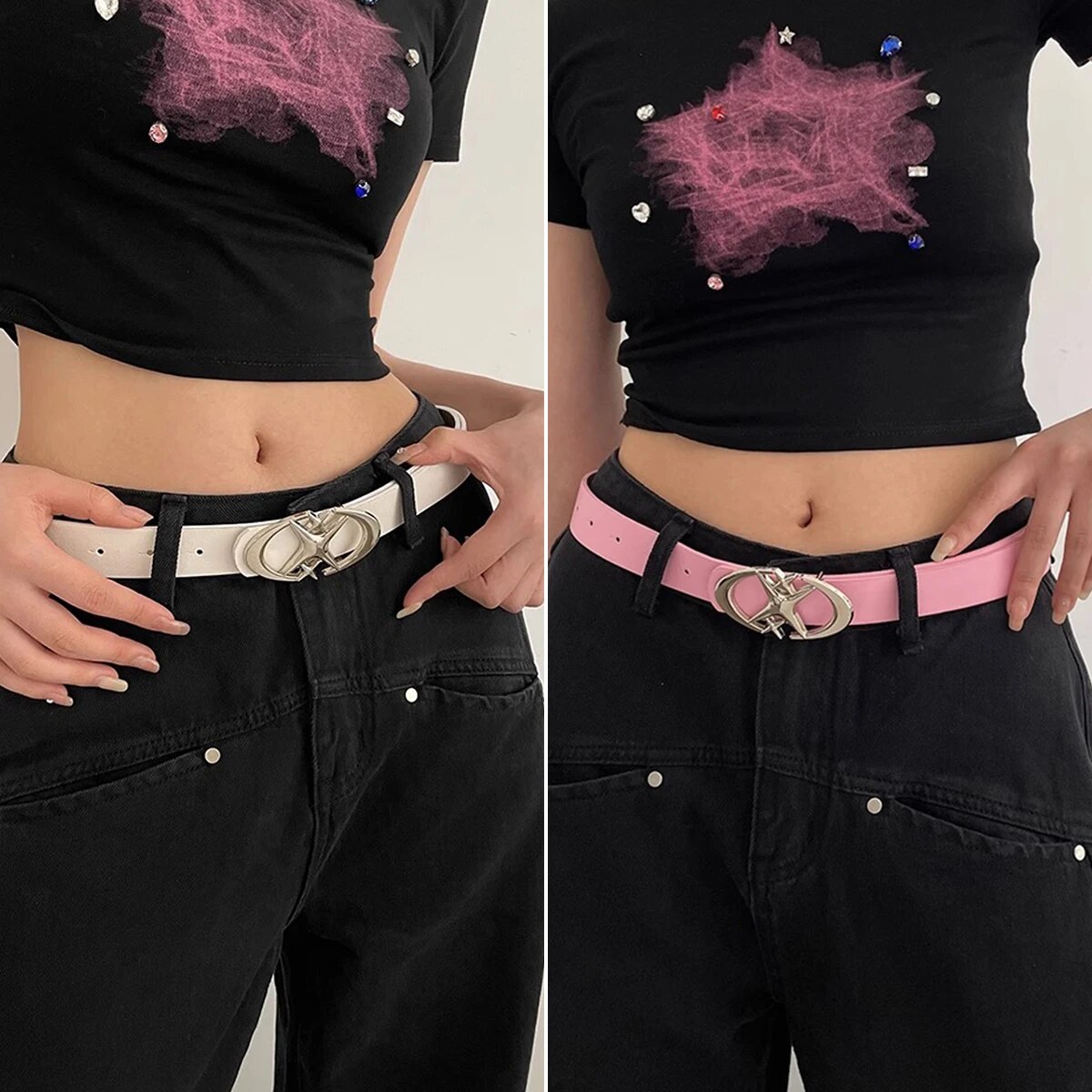 Cinturón de mujer Punk estrella hebilla cinturón diseño Cruz Metal Vintage gótico hombres mujeres Y2K cinturón Pu cuero pretina pantalones Jeans señora cinturón