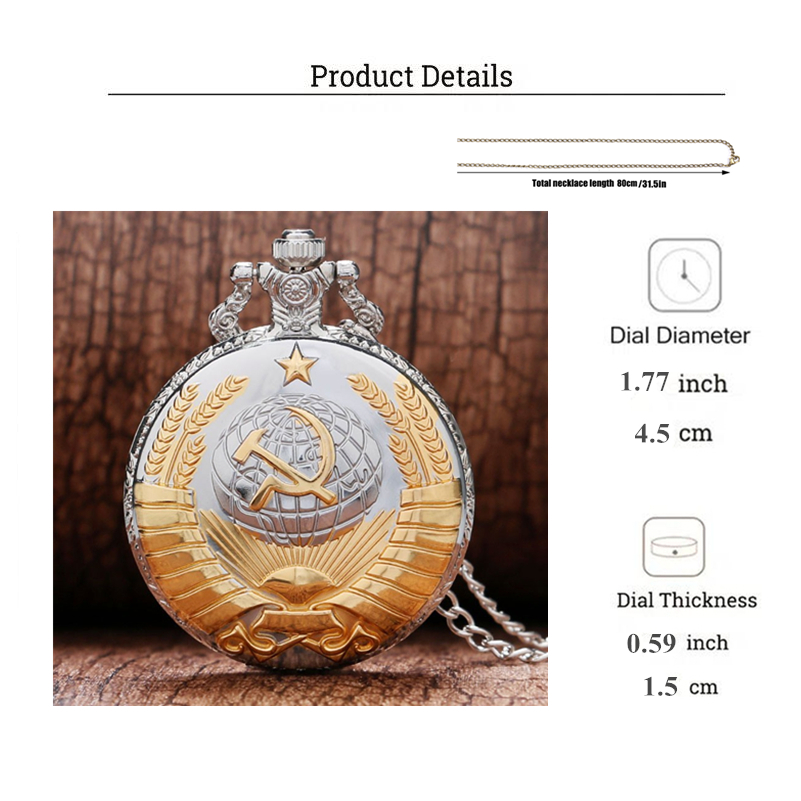 New Soviet Sickle Hammer Style Quartz Pocket Watch Men Women Vintage Bronze Pendant Best Gift Masculino Relogio Silver Clock