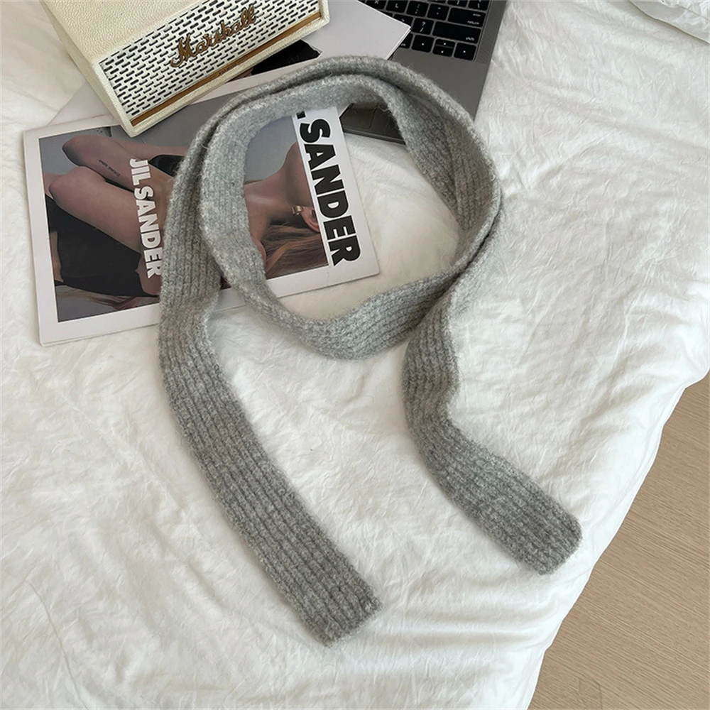 Nueva bufanda larga estrecha de Color sólido para mujer, versión coreana, bufandas de lana tejidas, bufanda de Mohair de Cachemira de imitación para mujer