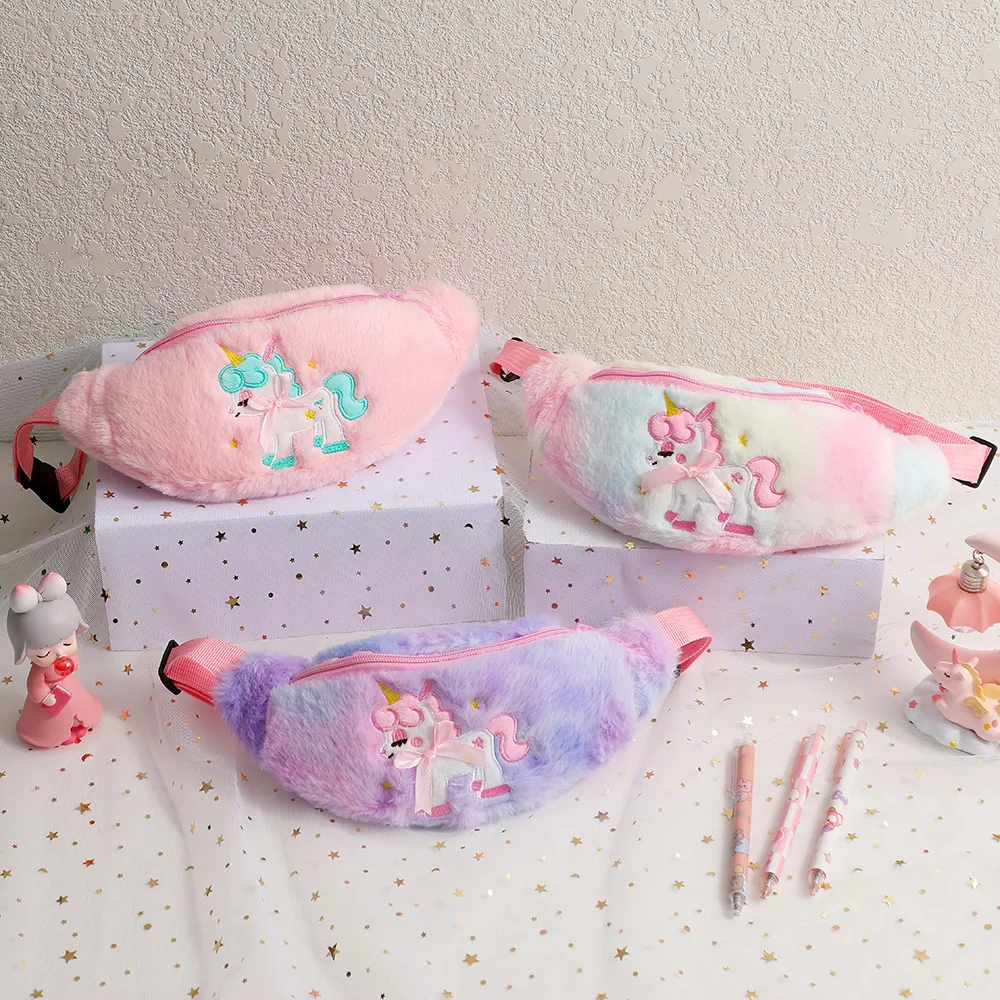 Kinder Kleurrijke Cartoon Eenhoorn Heuptasje Schattige Pluche Heuptas Portemonnee Meisje Verjaardagscadeau Reis Heuptas