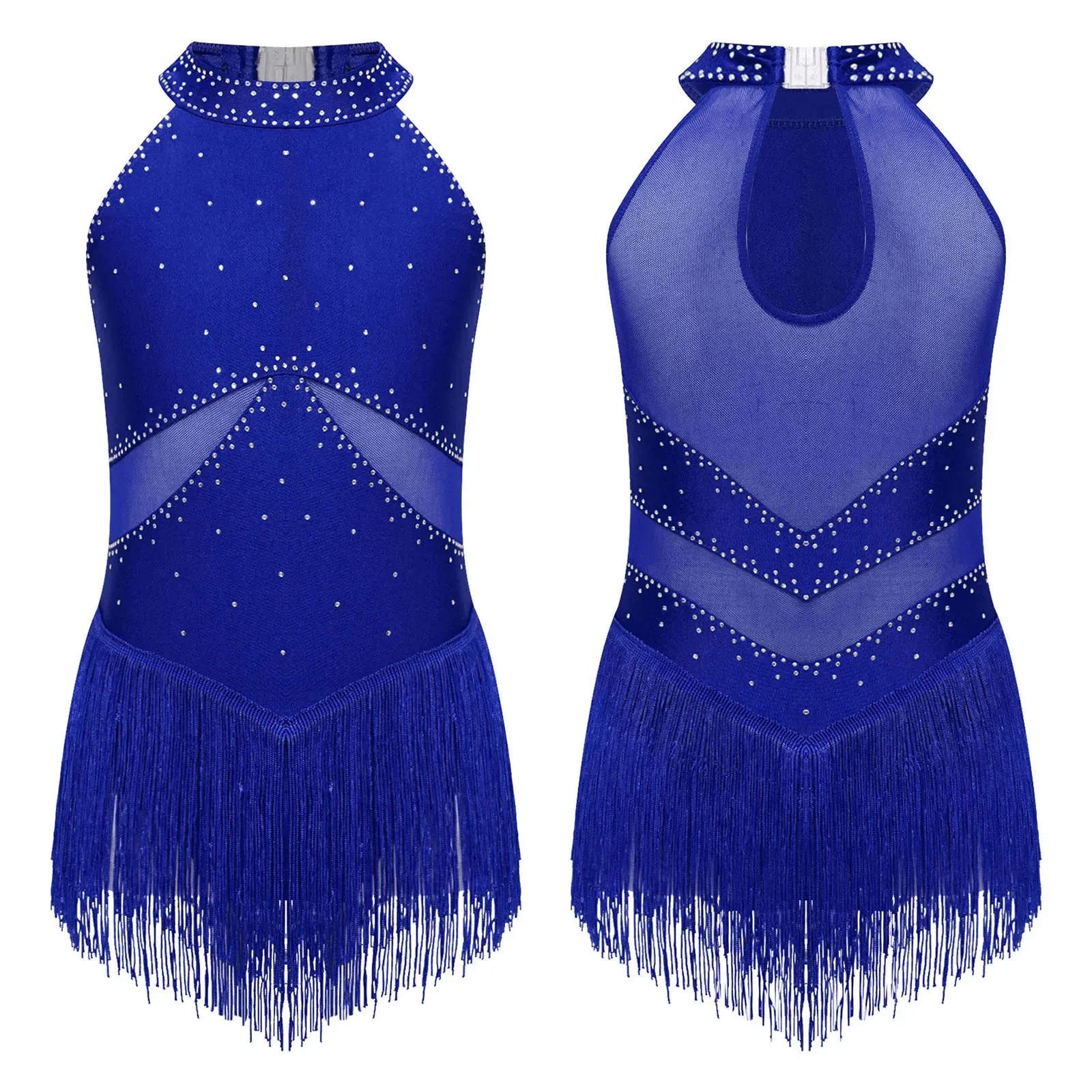 Dziecięce dziewczęce body bez rękawów z frędzlami Moden Latin Jazz Dance Leotard Dress Rhinestones Gymnastics Skating Performance Costumes