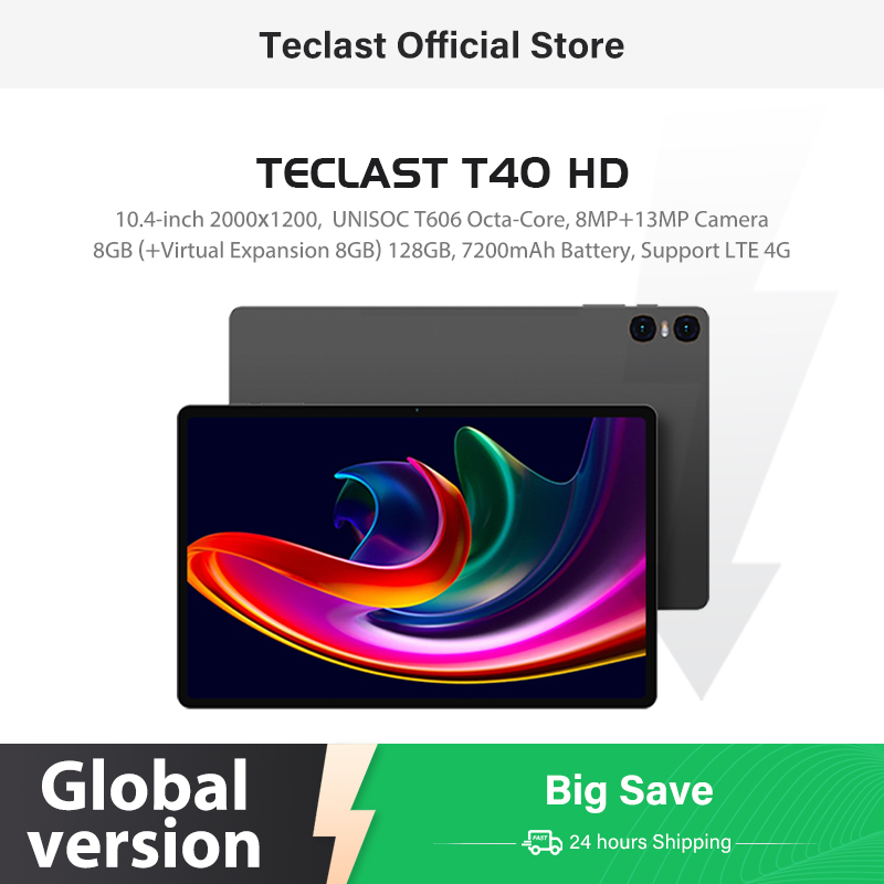 Teclast T40HD Tablet 10.4'' 2000x1200 FHD+ Display 8+8GB RAM 128GB ROM UNISOC T606 Octa Core Android 13 OS Widevine L1 Tablet 4G