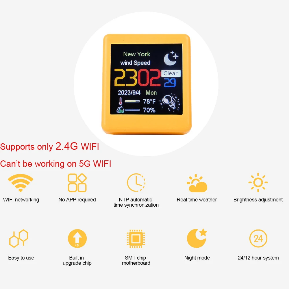 게임룸 장식을 위한 미니 사이즈 스마트 WIFI 기상 관측소 시계. DIY 귀여운 GIF 애니메이션 및 전자 앨범 기능