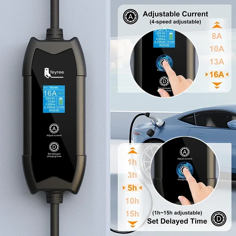 Feyree EV 充電器タイプ 2 16A 3.5kW GBT 電気自動車 5 メートル充電ケーブル J1772 タイプ 1 ウォールボックス電気自動車車用
