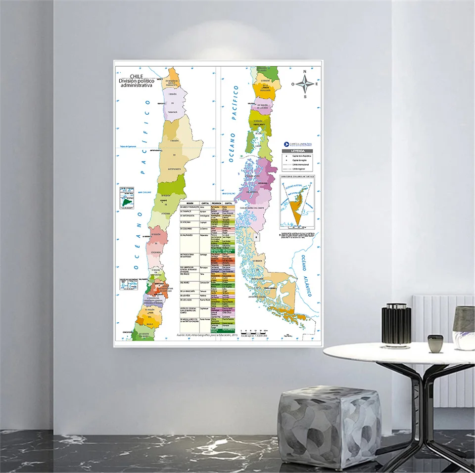 100*150Cm Của Chile Bản Đồ Chính Trị Trong Tiếng Tây Ban Nha Lớn Tường Poster Không Dệt Vải Tranh Phòng Nhà trang Trí Đồ Dùng Học Tập