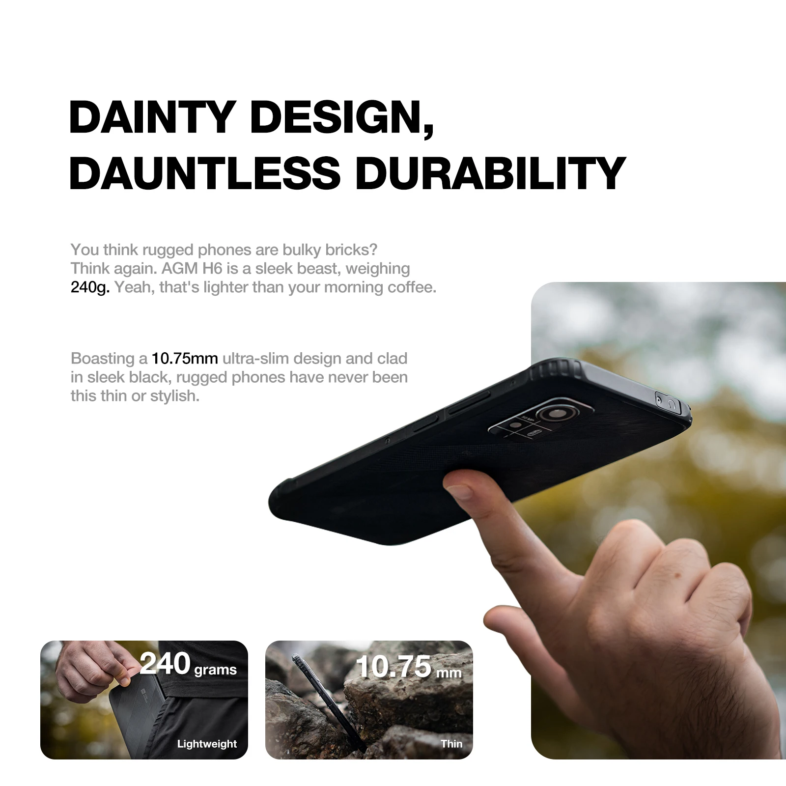 AGM H6 Smartphone resistente Cámara de 50 MP, 8 GB + 256 GB, 90 Hz 6,56' FHD + Pantalla Resistente al agua/a prueba de polvo/a prueba de golpes - Batería de resistencia