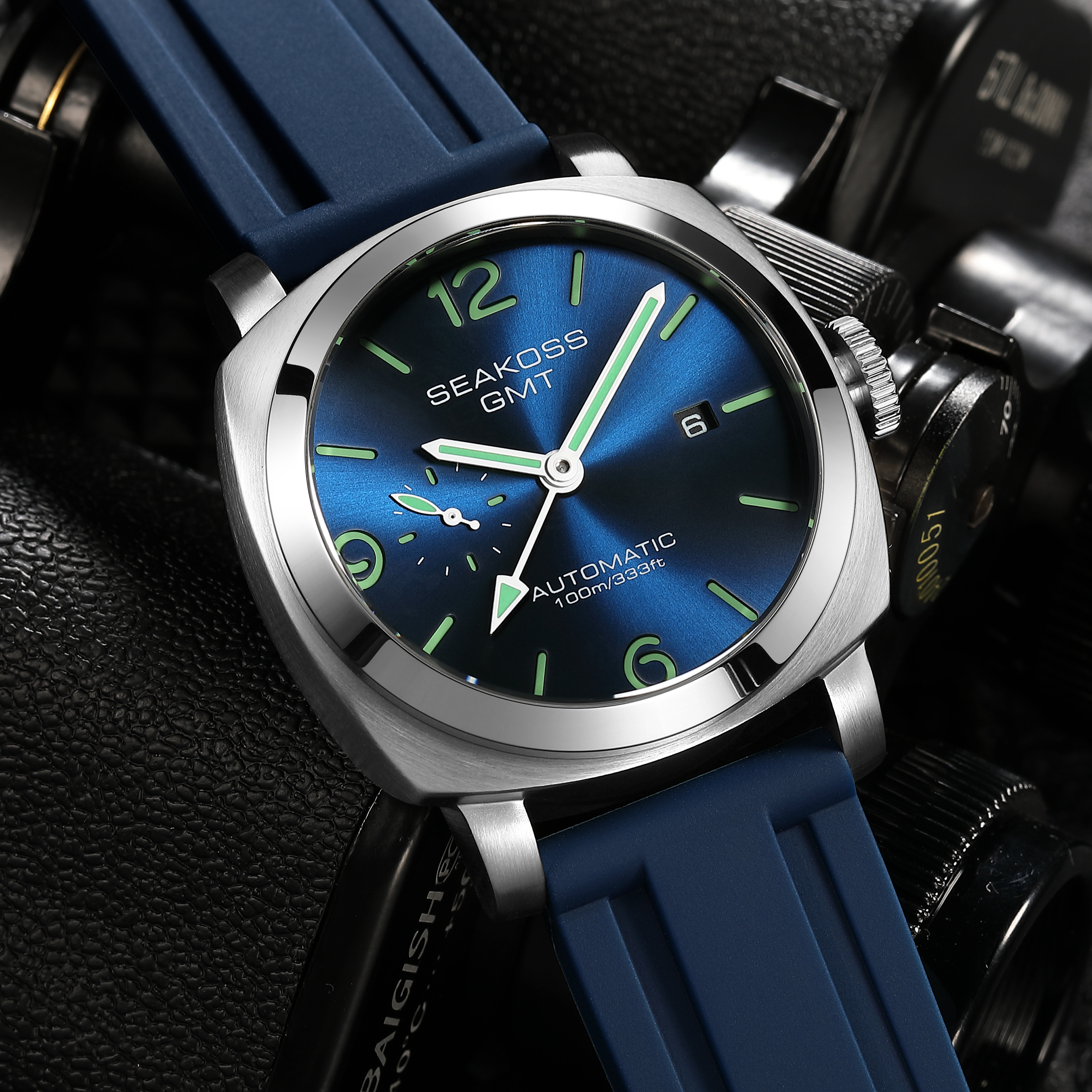 SEAKOSS GMT Diving Automatische mechanische Uhren Herren 1963 ST2557 Möwenwerk 316L Super Luminous Kalender 10Bar Armbanduhren