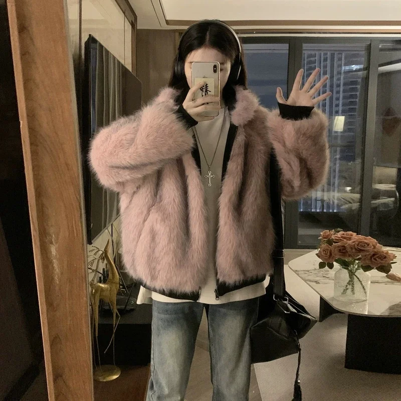 Dupla face casaco de inverno roupas femininas imitação de pele de vison com capuz jaqueta de algodão feminino quente algodão-acolchoado roupas outerwea