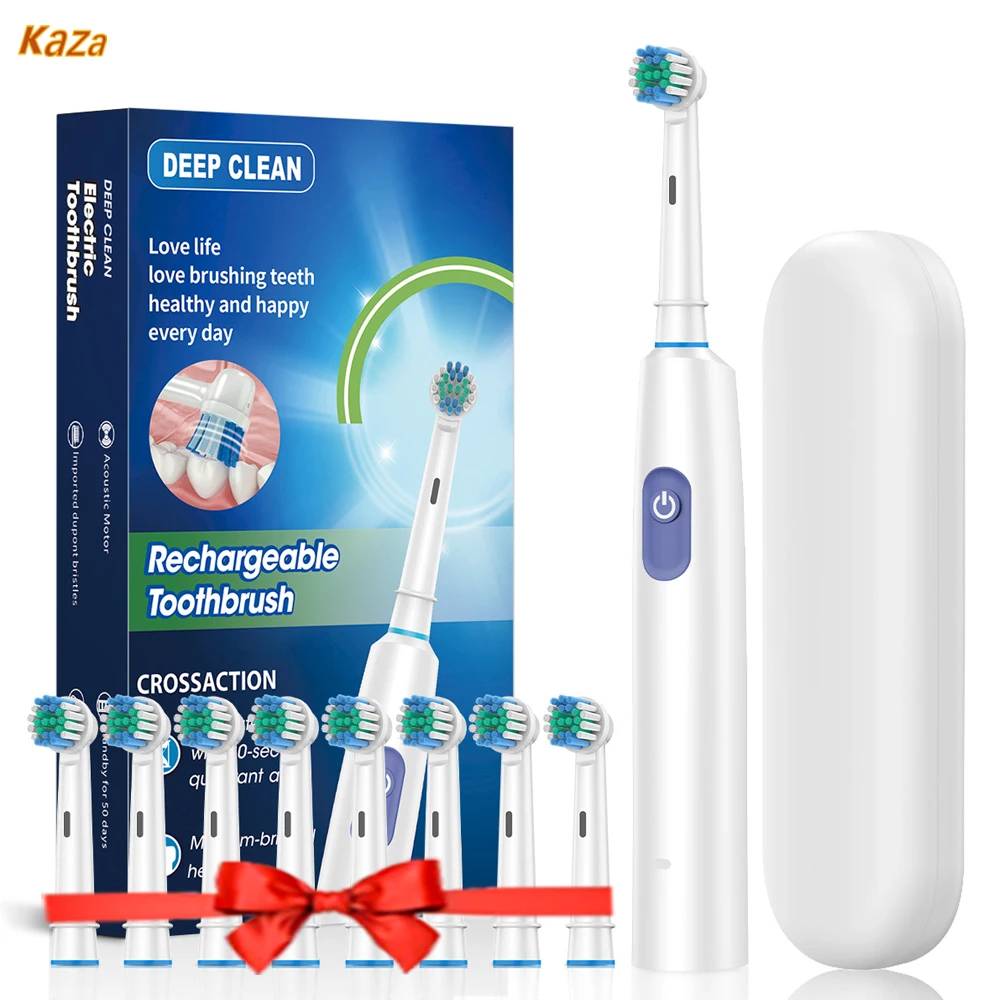 Cepillo de dientes eléctrico de rotación, dientes limpios para adultos, cepillo de dientes recargable, cepillo de dientes eléctrico con 8 cabezales de cepillo de repuesto