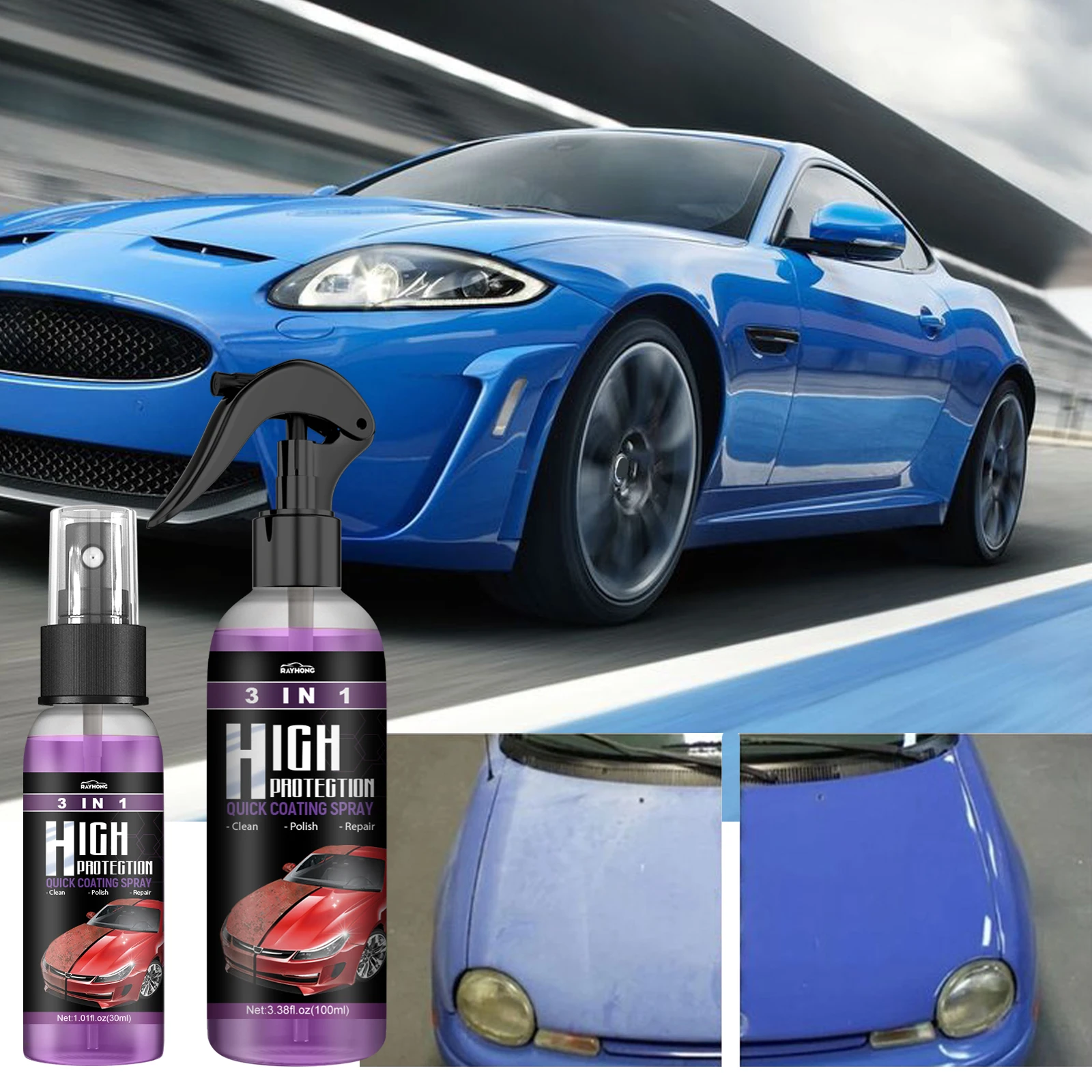 Rayhong 3 in 1 Rivestimento in ceramica per auto Nano Agente di rivestimento Rivestimento in cristallo Liquido idrofobico Anti-graffio Rivestimento in cera per auto Auto Poli