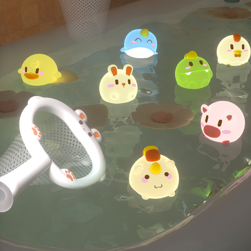 Juguetes con luz LED para bebé, animales bonitos, juguete de baño, agua de natación, flotador de goma suave, pato luminoso de inducción para niños, regalos divertidos