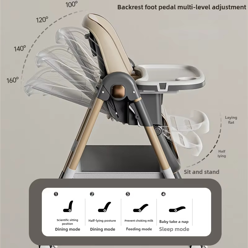 Nueva silla de comedor para niños, silla de comedor multifuncional para bebés con ruedas, se puede ajustar en altura, silla para niños