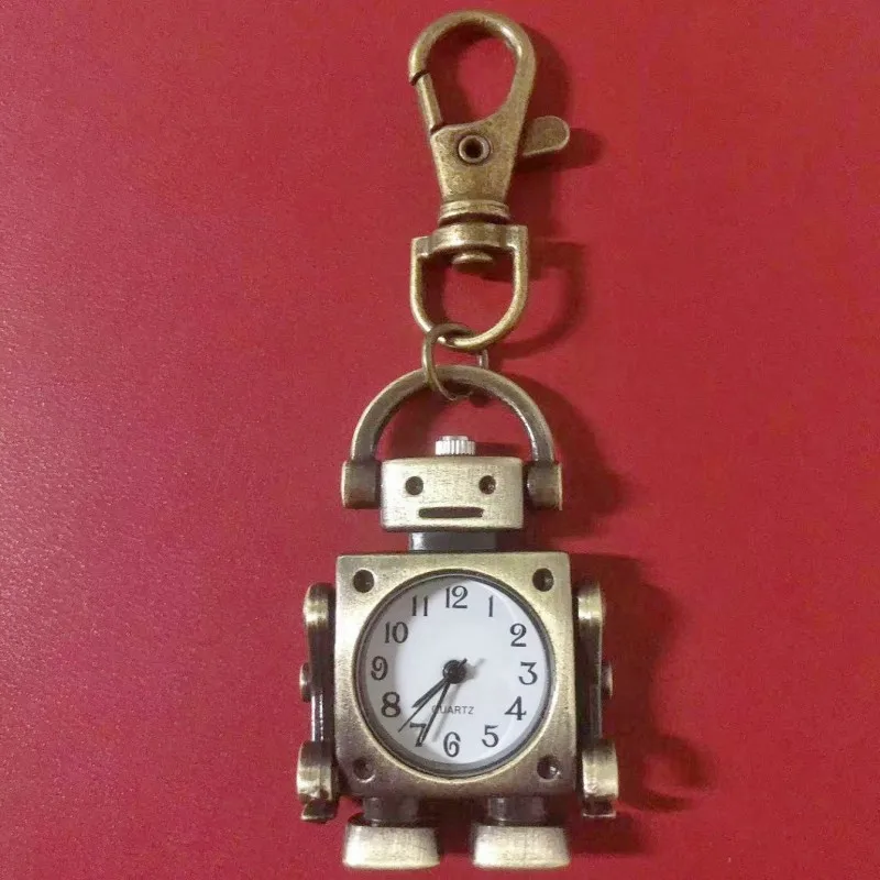 Vintage Robot Shape Relógio de bolso, algarismos arábicos, mostrador redondo, quartzo, pingente decorativo, chaveiro bonito, saco charme para uma festa