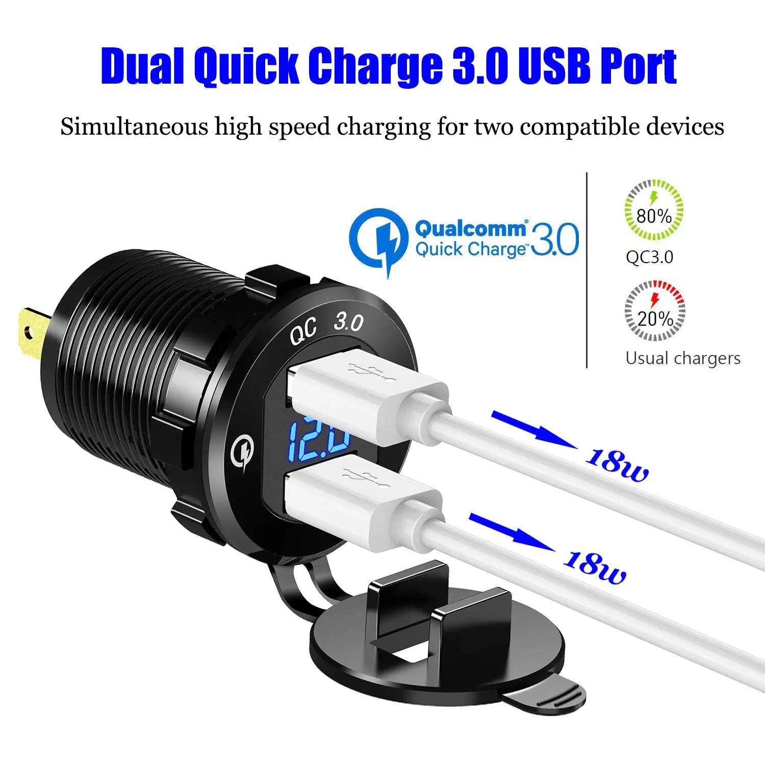 Ursuniot-cargador de coche QC3.0 de aluminio con voltímetro LED, adaptador de corriente con puertos USB duales, KIT DIY para motocicleta, barco y camión de 12V/24V