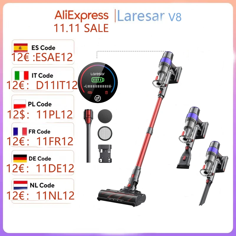 LARESAR V8 48Kpa 500W aspirateur sans fil voiture 60 minutes appareil ménager sans fil batterie amovible nouveau moteur sans brosse
