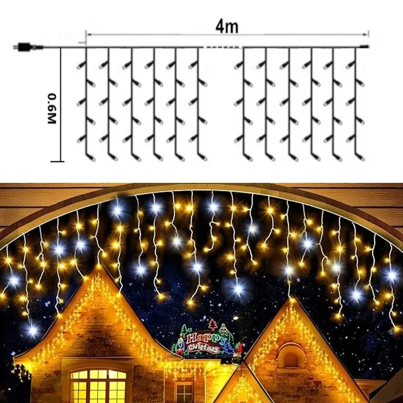 4-32m Christmas Festoon Led Icicle Curtain Lights Outdoor Flash Fairy String Light Clear Wire New Year Decorations