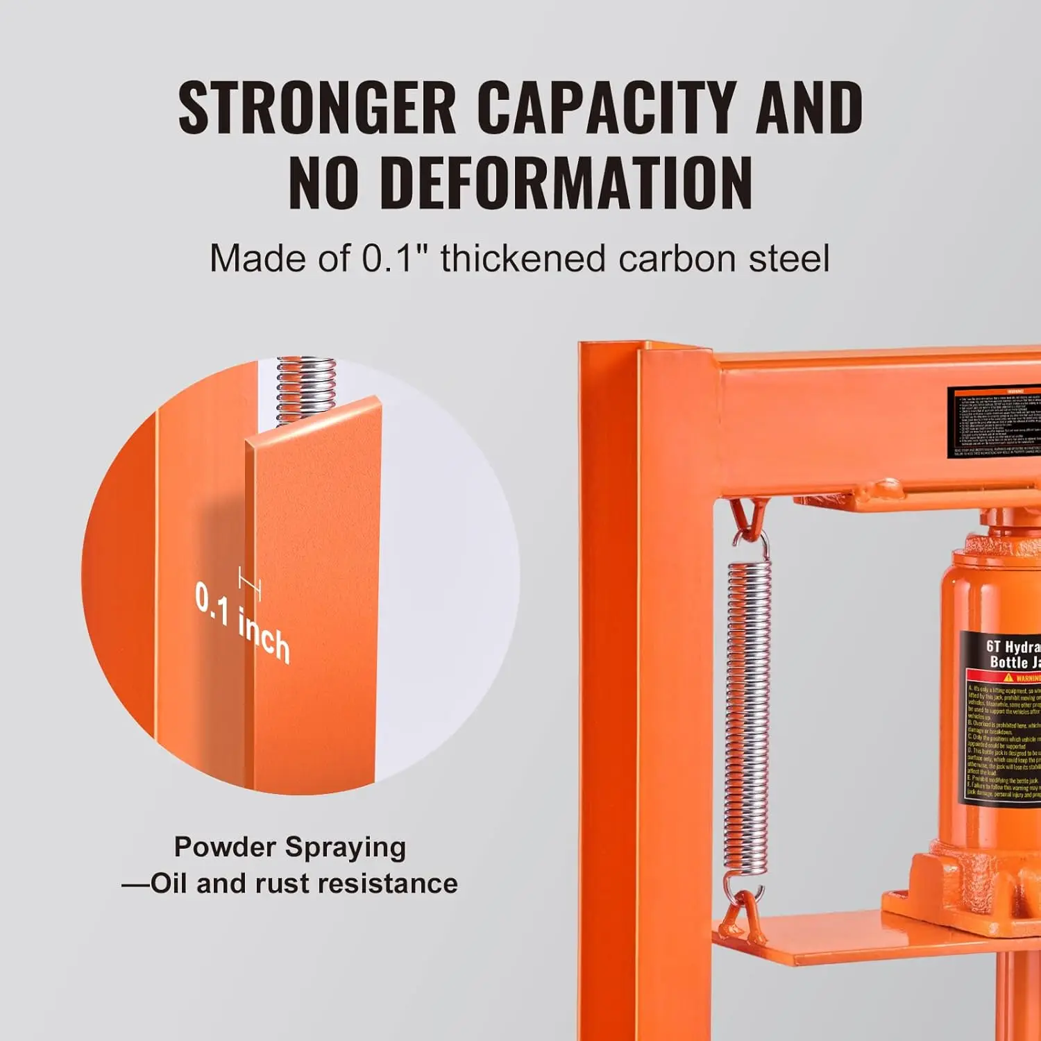 Hydraulic 6 Ton H-Frame Garage Floor Adjustable Shop Press with Plates, 6T, Orange