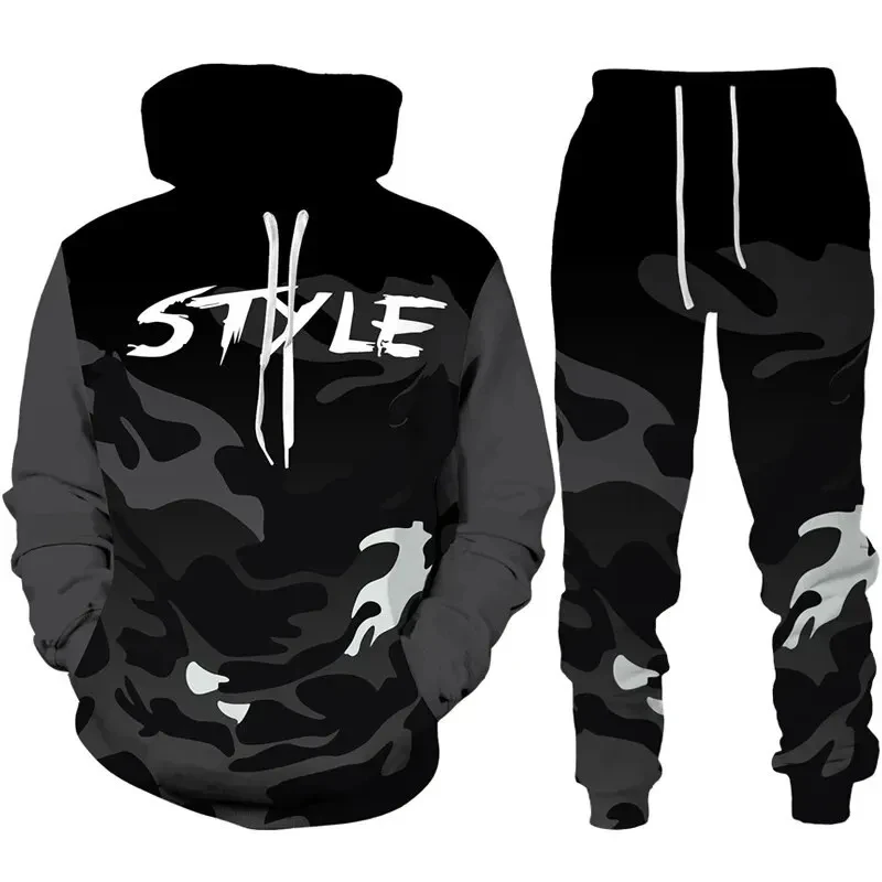 2026 novo camuflagem com capuz calça terno 3d impresso casual das mulheres dos homens de alta qualidade roupas de treino moda masculina 2 pçs conjuntos