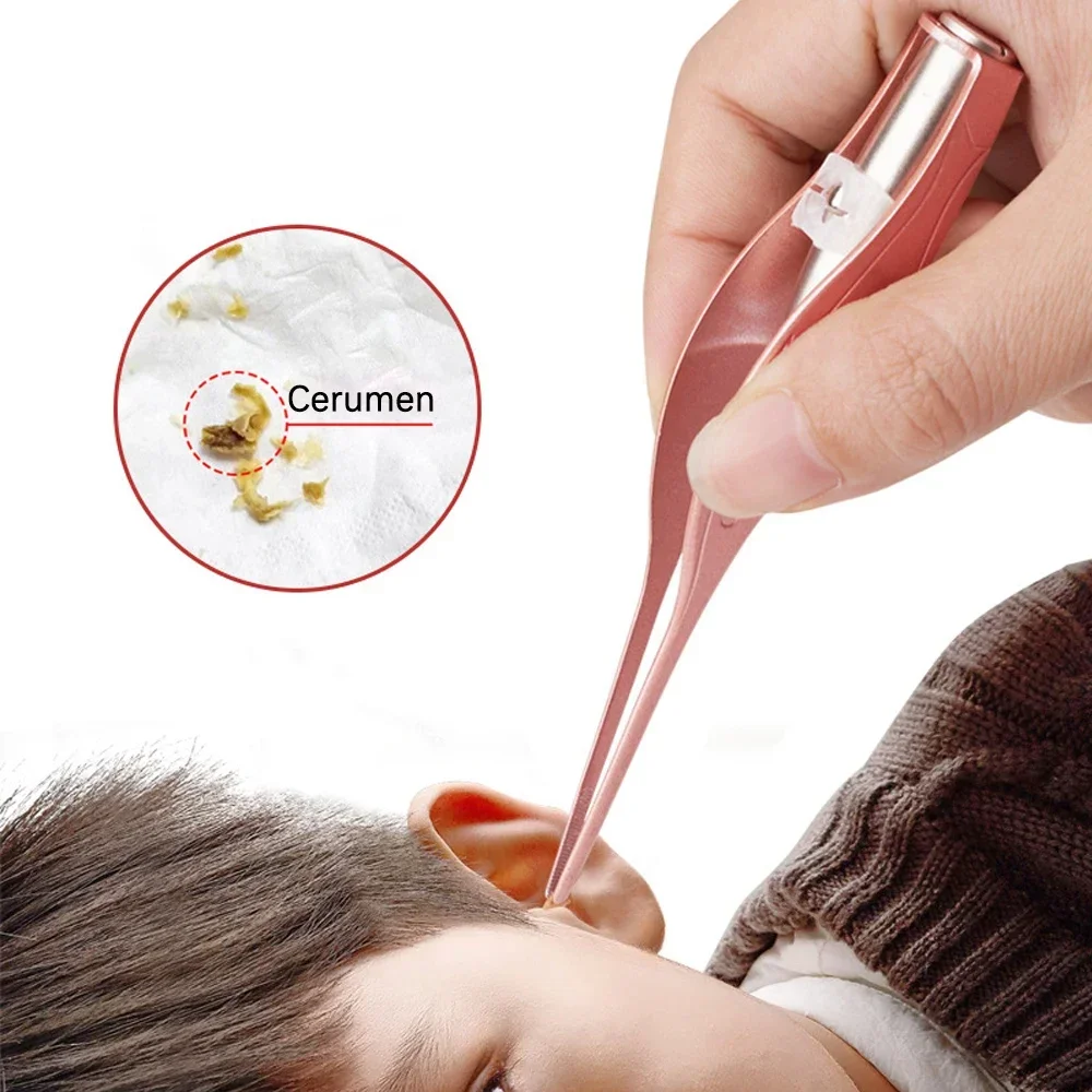 Selecionador visual de cera de ouvido para crianças – Cureta segura com iluminação LED para limpeza suave |   Inclui pinça de orelha/nariz para uso múltiplo
