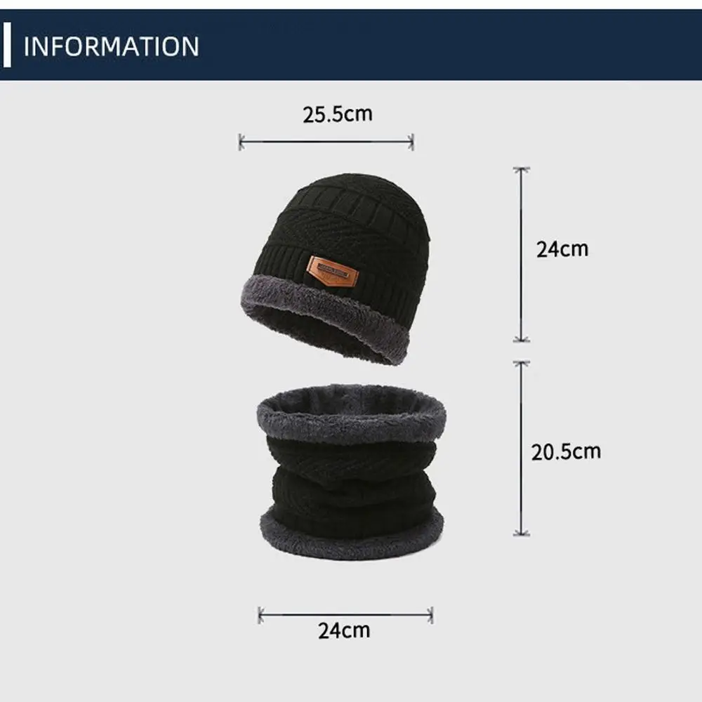 Modisches Strickmütze-Schal-Set, verdickt, winddicht, Halstuch, Halswärmer, Mütze-Set für den Außenbereich