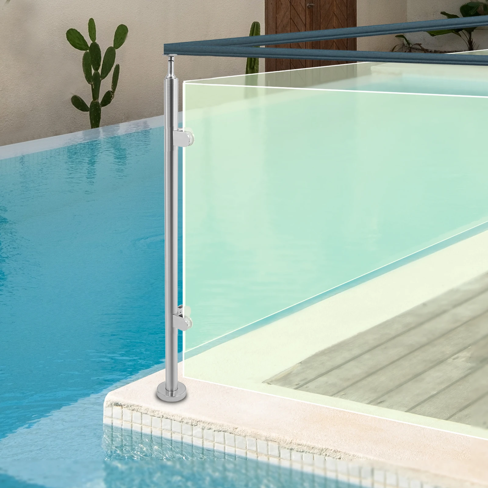 Silver Corner Column Post,316 Stainless Steel 110cm Coner Post Rail Mounted Suitable Glass Rail for Stairs,Balconies