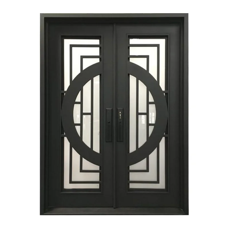Puerta de Hierro de tamaño personalizado, Exterior de lujo, frontal de hierro forjado, vidrio templado, varios estilos, resistente y duradero, hogar