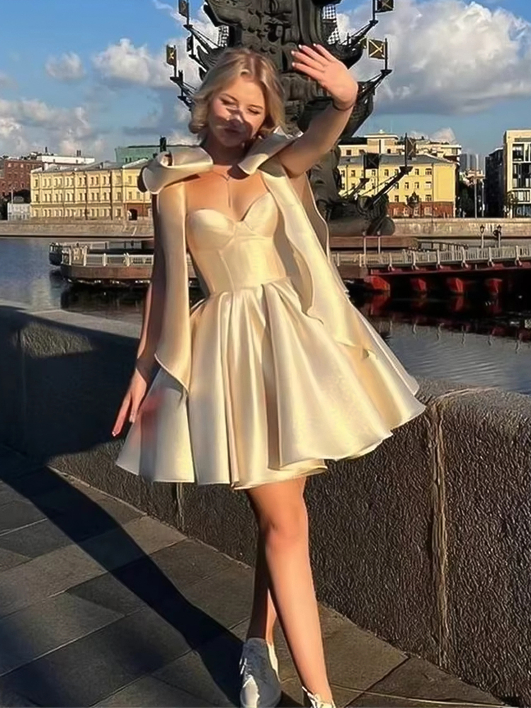 Moderne kurze Abendkleider für Damen, Schleifenträger, schulterfrei, Ballkleider, herzförmig, formelle Geburtstagsparty-Kleider, individuell gestaltet