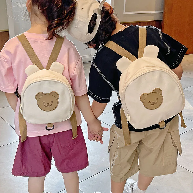 Canvas Baby Backpacks Kindergarten School Bag Bear Bunny Anti-lost Kids Bags for Girls Boys Children Backpacks for Travel